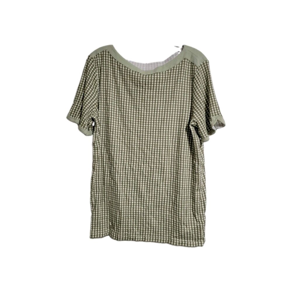 Chico’s Women Size 3 Green White Gingham Check Short Sleeve Cotton Top100%...